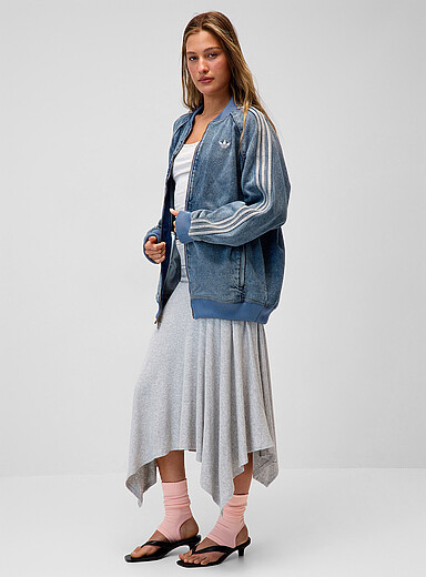 Adidas Baby Blue Superstar washed jean bomber jacket for women