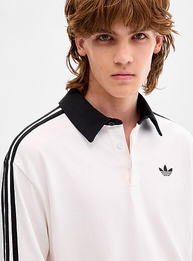 3-stripe long-sleeve Rugby polo <b>Loose fit</b>