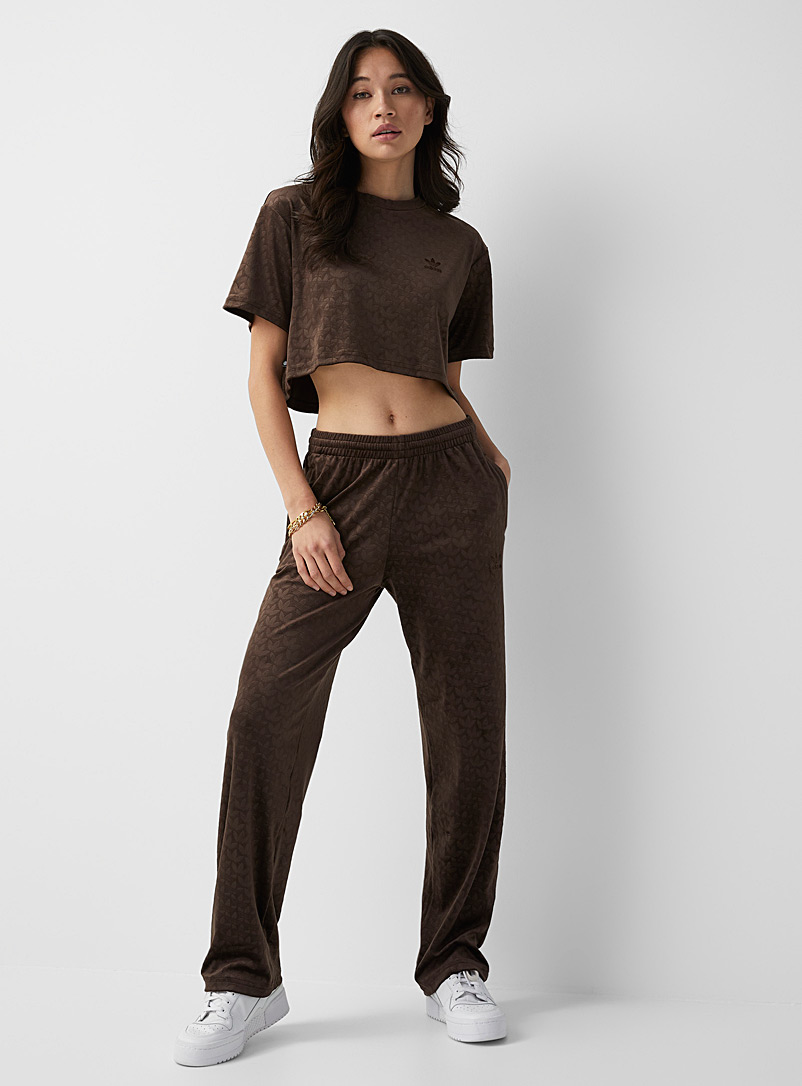 Adidas Originals Patterned Brown Repeated logos brown velvet pant for women