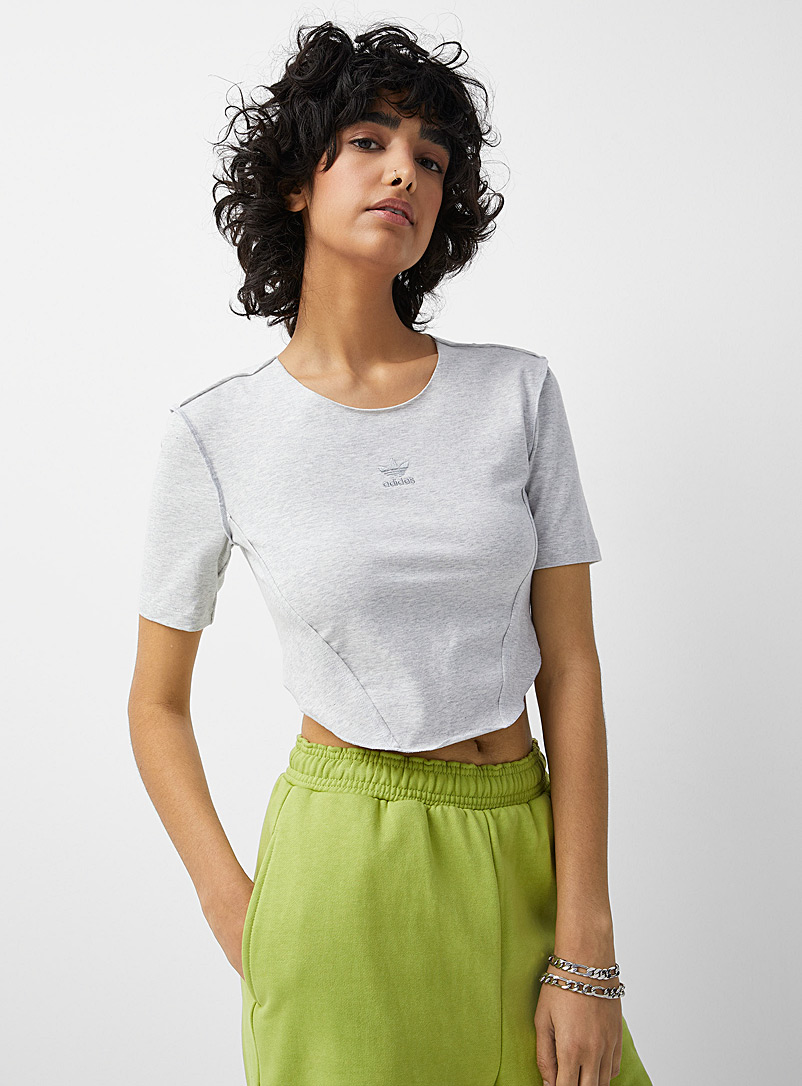 Adidas Originals Light Grey Reverse seams grey T-shirt for women