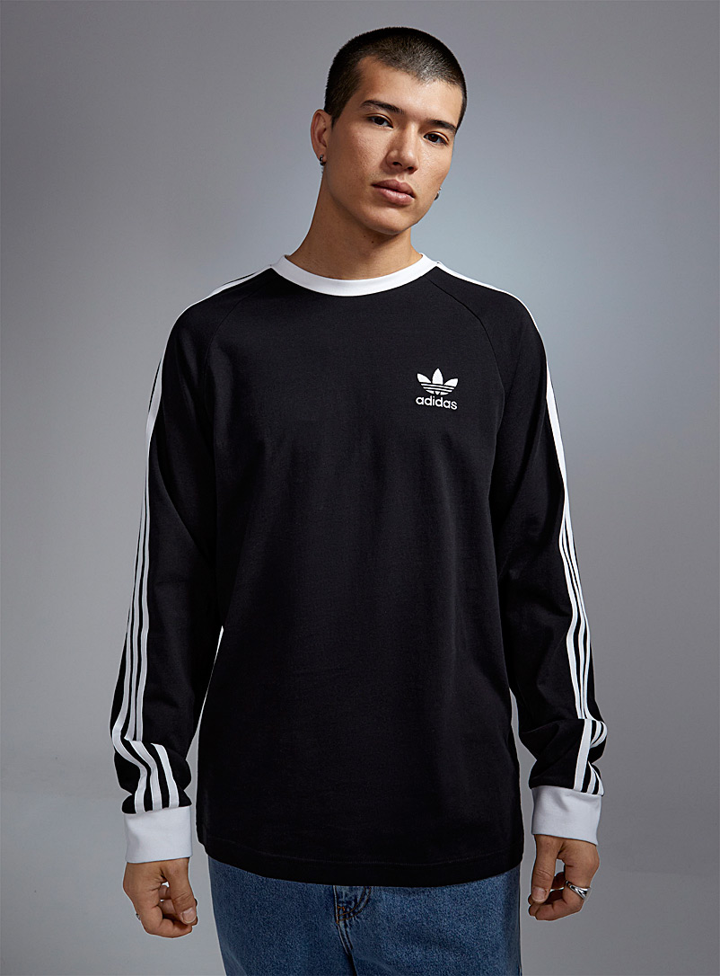 Adidas Originals: Le t-shirt à manches longues 3 bandes Noir pour homme