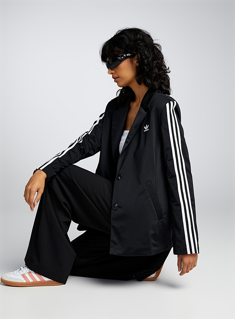 Adidas Originals Black Three-stripe loose blazer for women