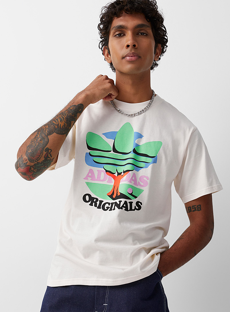 Adidas Originals: Le t-shirt arbre Trefoil Ivoire blanc os pour homme