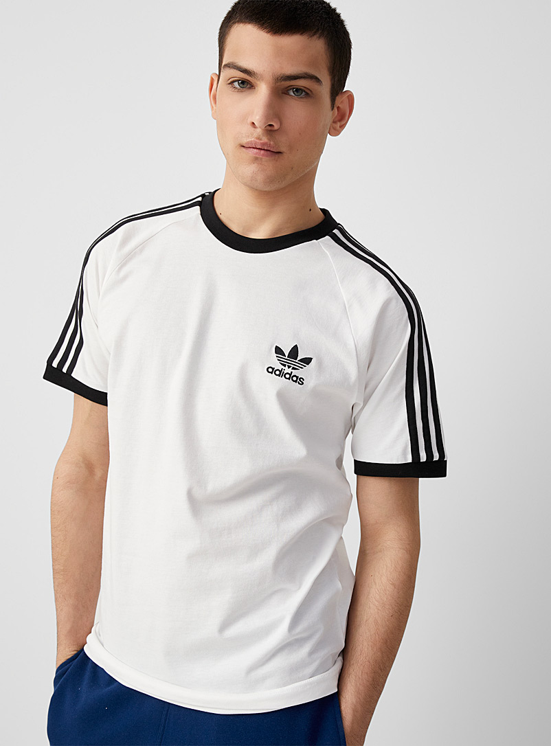 Adidas Originals White 3-stripe ringer T-shirt for men