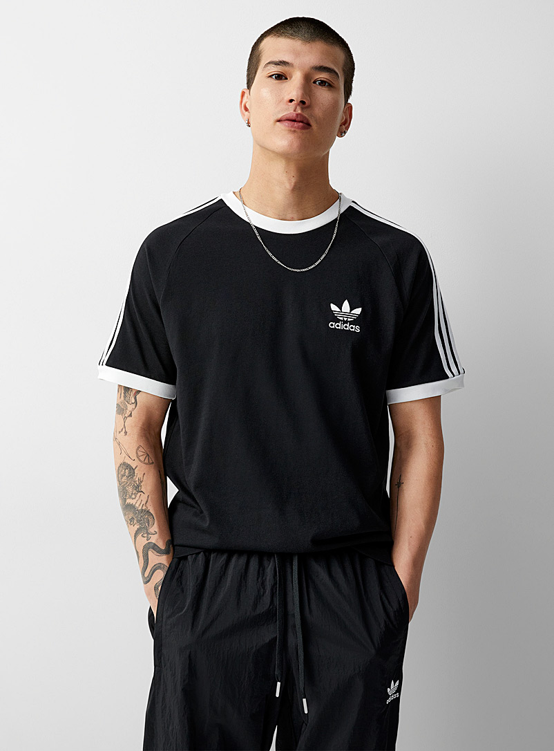 Adidas Originals: Le t-shirt liséré trois bandes Noir pour homme