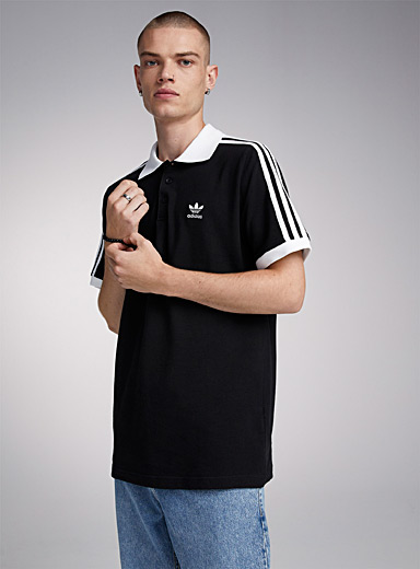 Adidas Black 3-stripe piqué polo for men