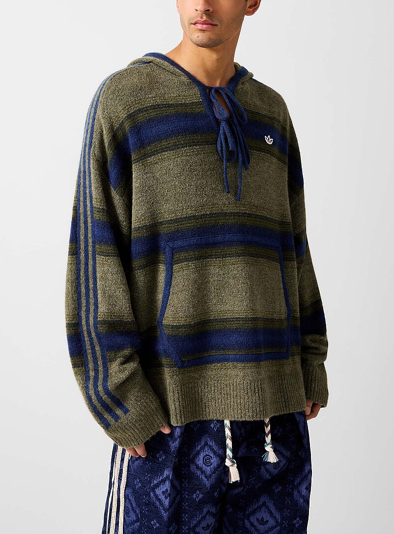 Baja tie-neck striped knit hoodie product image (primary)