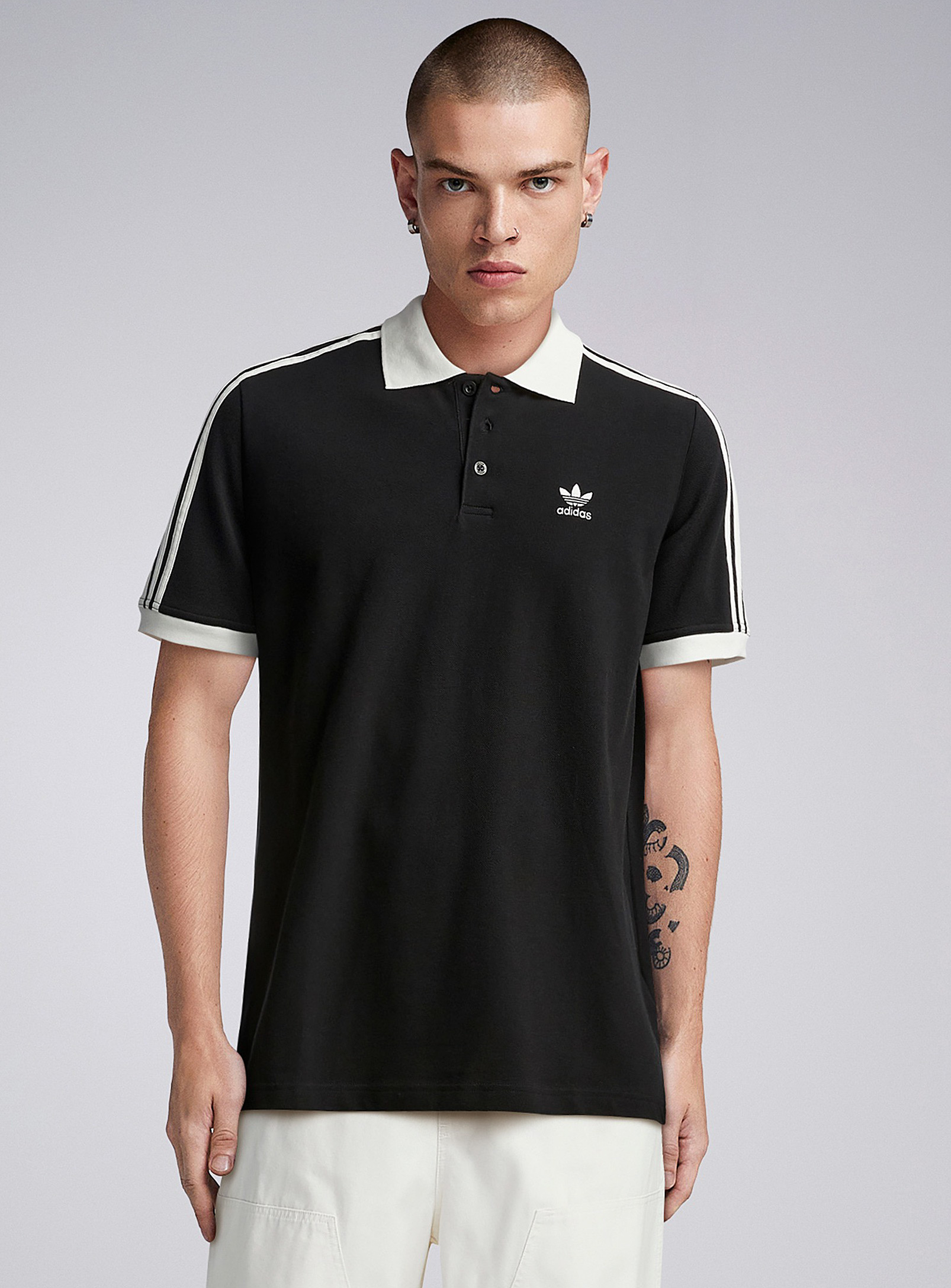 Shop Adidas Originals Contrast 3-stripe Polo In Black