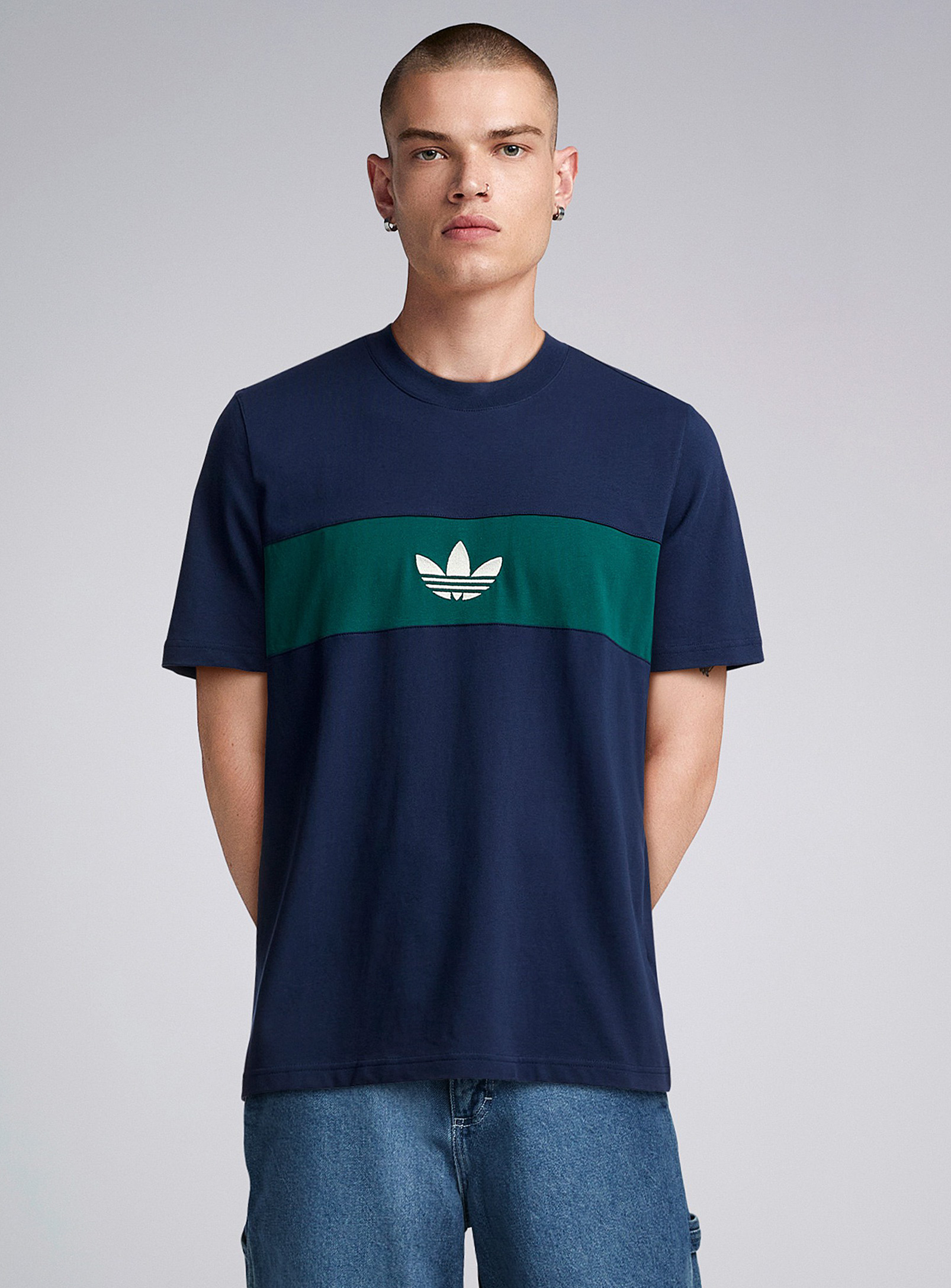Adidas Originals Trefoil Colour-block T-shirt In Navy/midnight Blue
