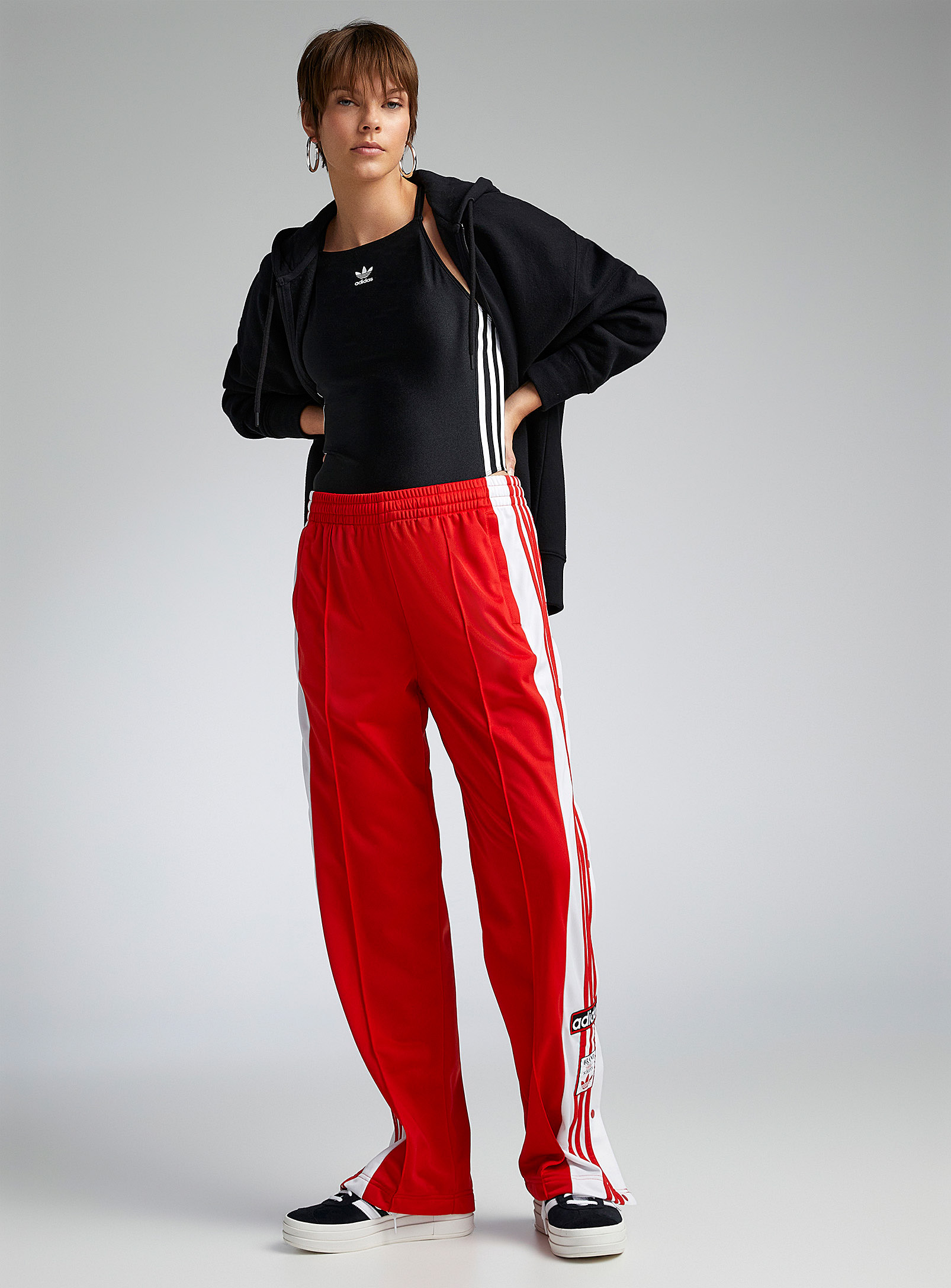 Adidas Originals Snap Buttons Track Pant In Red
