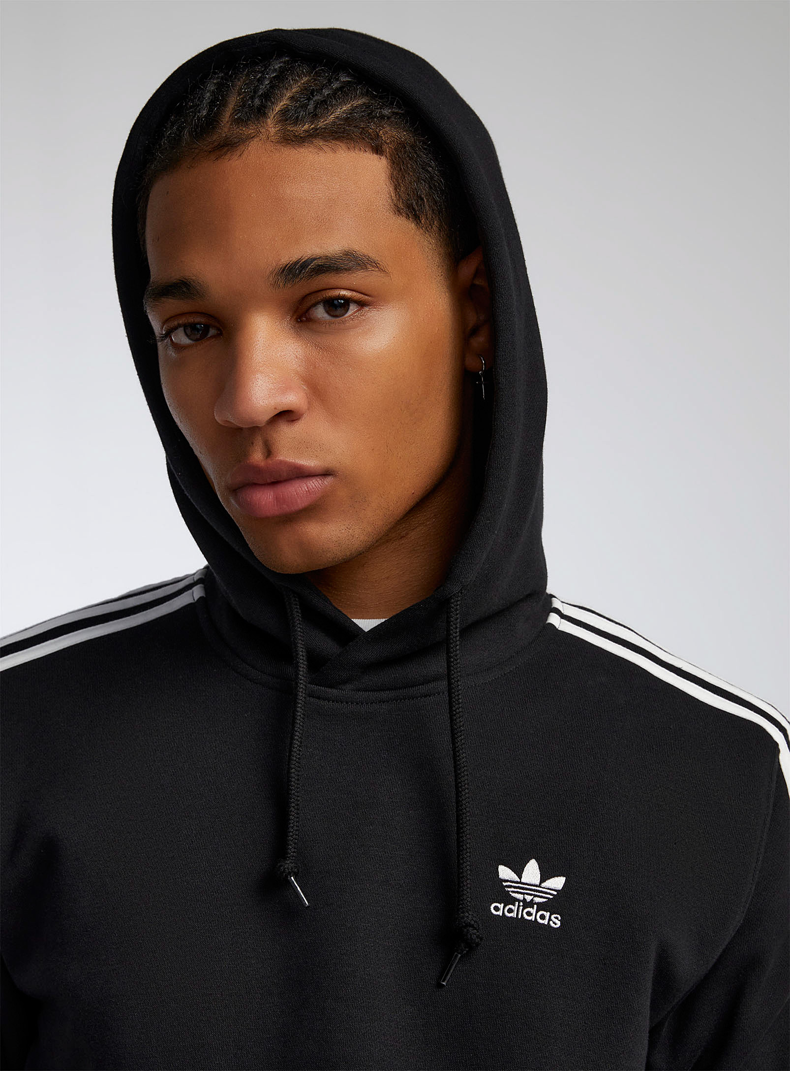 Adidas Originals Three-band-sleeve Hoodie In Black
