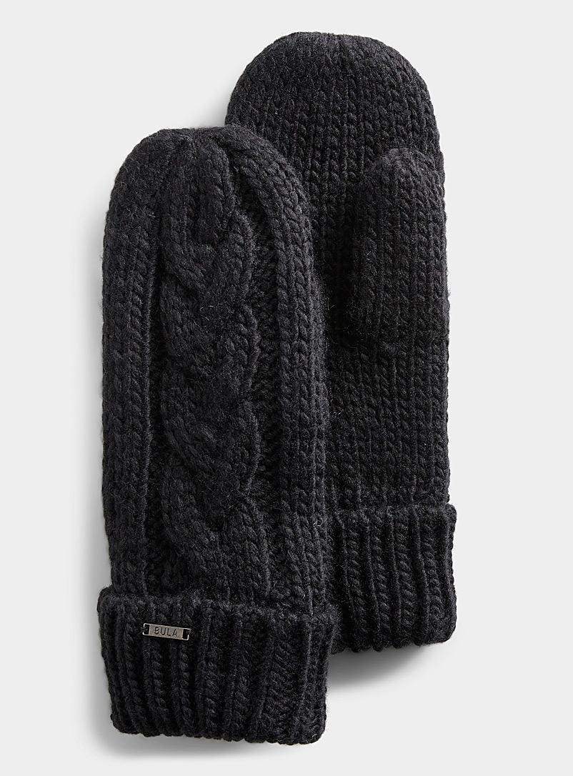 Bula Black Cable and twist lined mittens for women