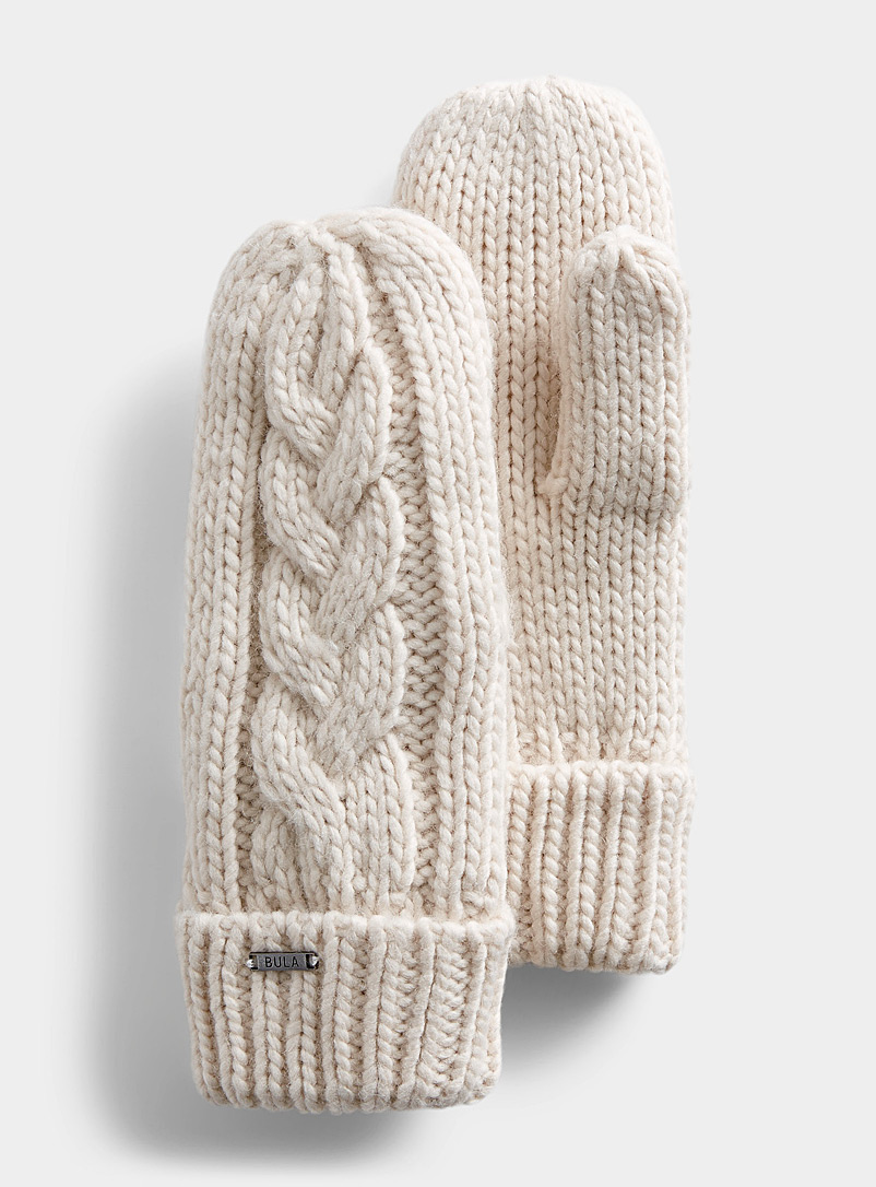 Bula Cream Beige Cable and twist lined mittens for women