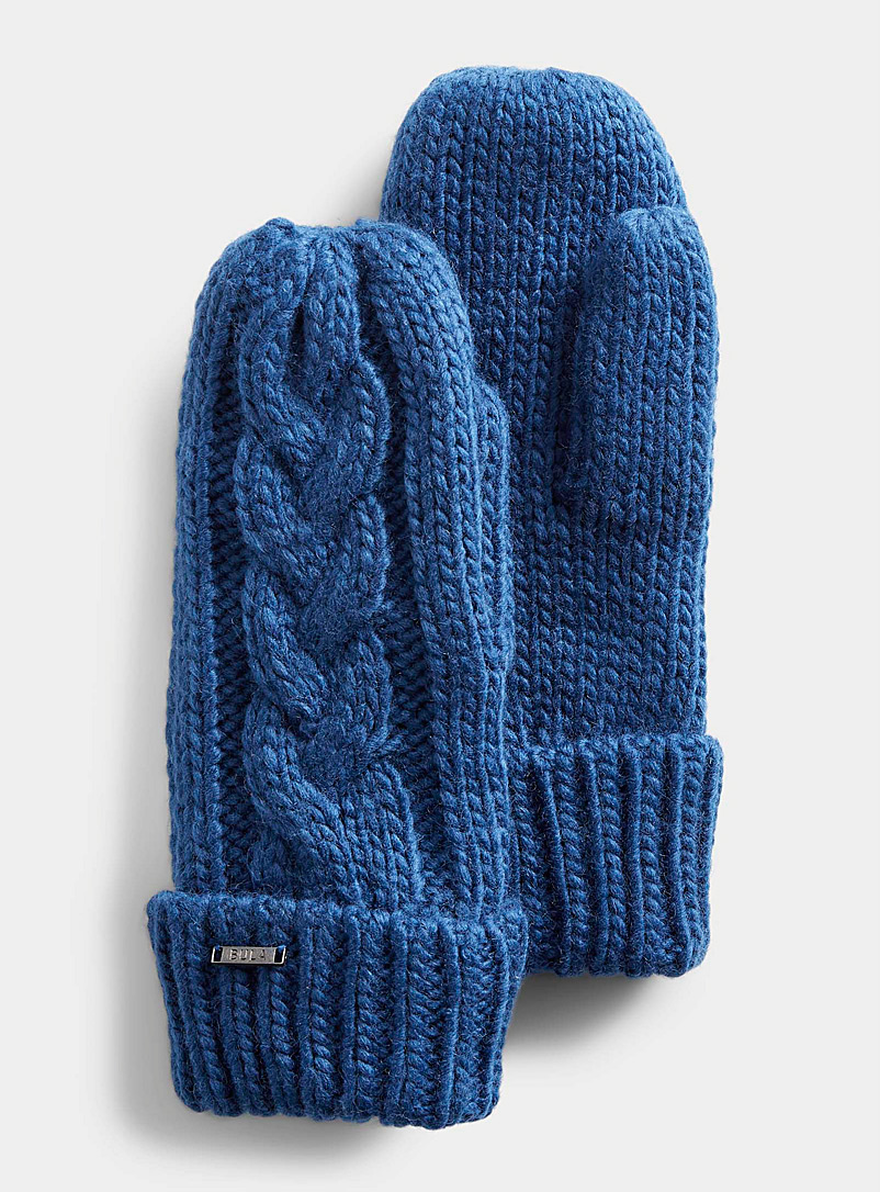 Bula Blue Cable and twist lined mittens for women