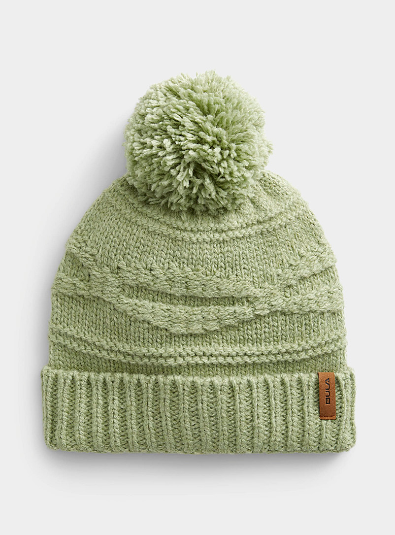 Bula Lime Green Embossed knit pompom tuque for women