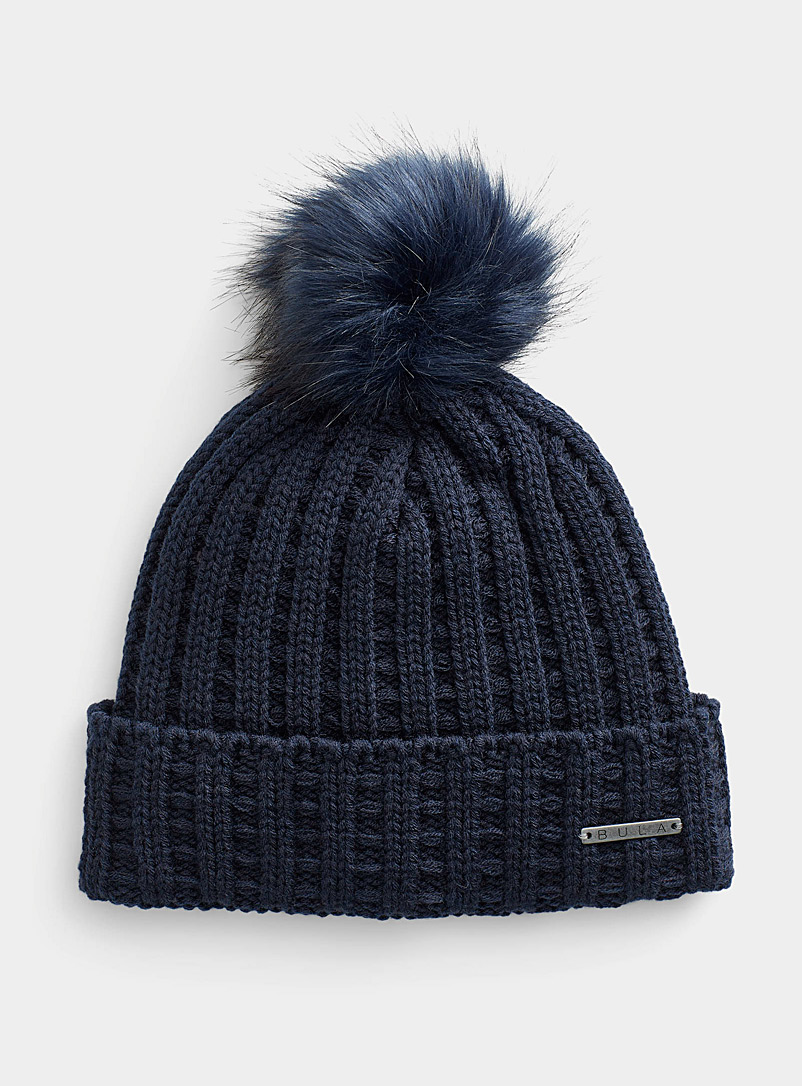 Bula Marine Blue Valley ladder-knit pompom tuque for women
