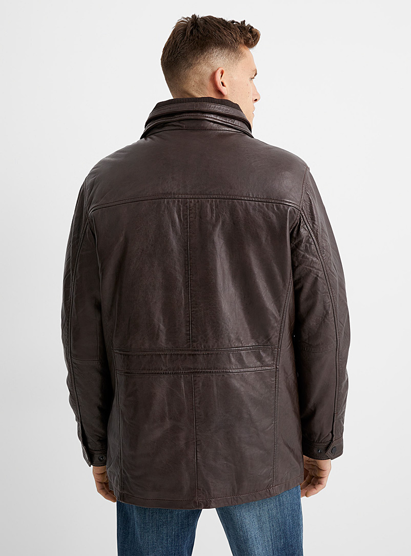 Le 31: Le manteau de cuir double col Brun moyen pour homme
