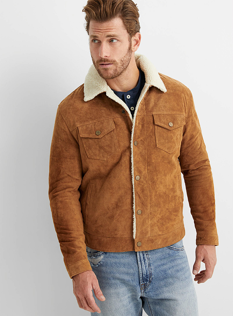 Le 31 Toast Sherpa-lined suede Trucker jacket for men