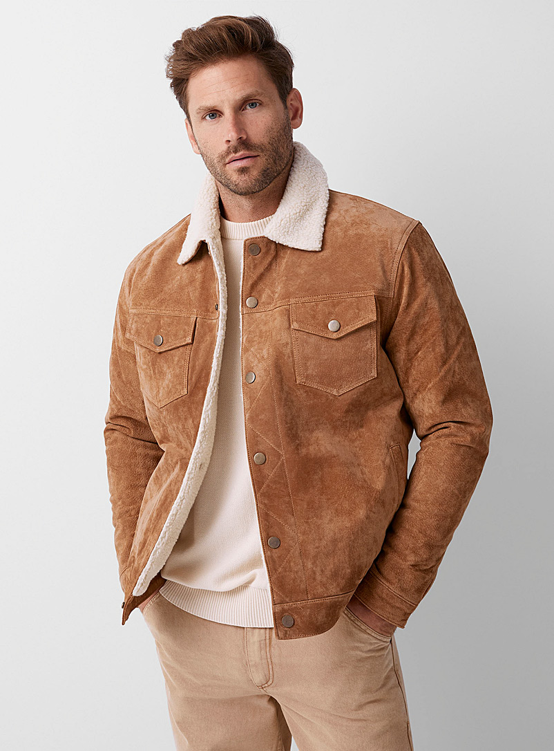 Le 31 Fawn Suede trucker jacket for men