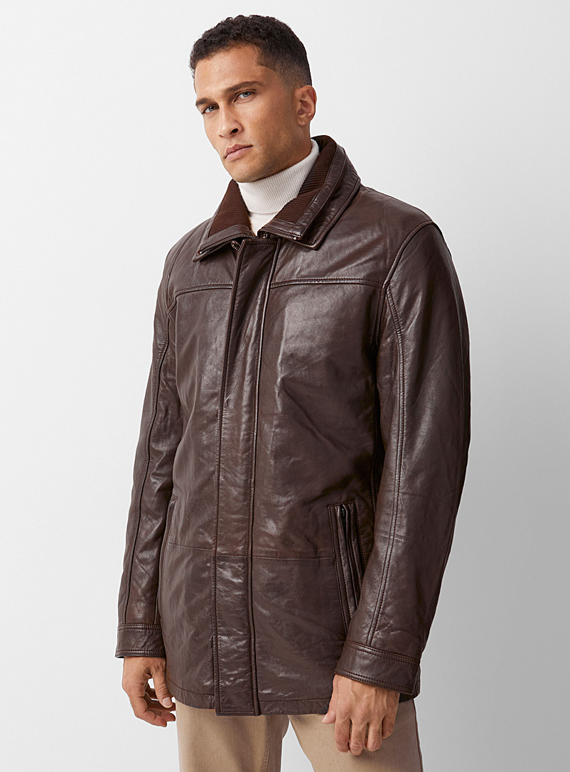 Plongee Brown Trompe-l'oeil leather jacket for men