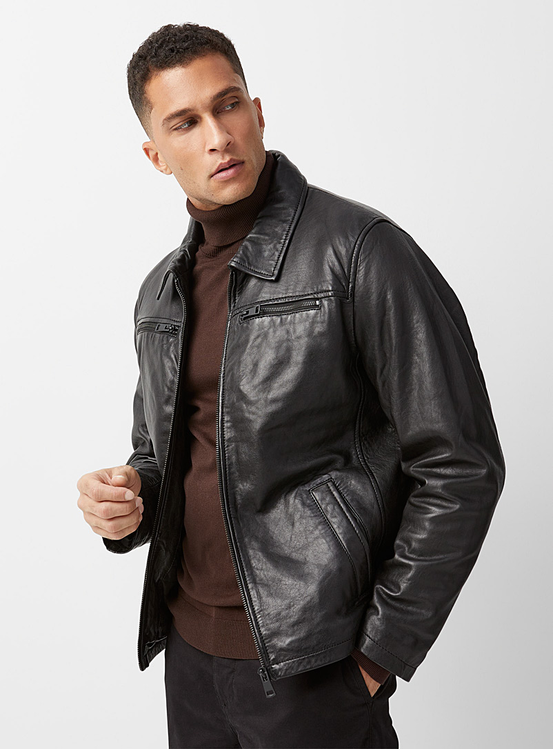 Plongee Black James Dean black leather jacket for men