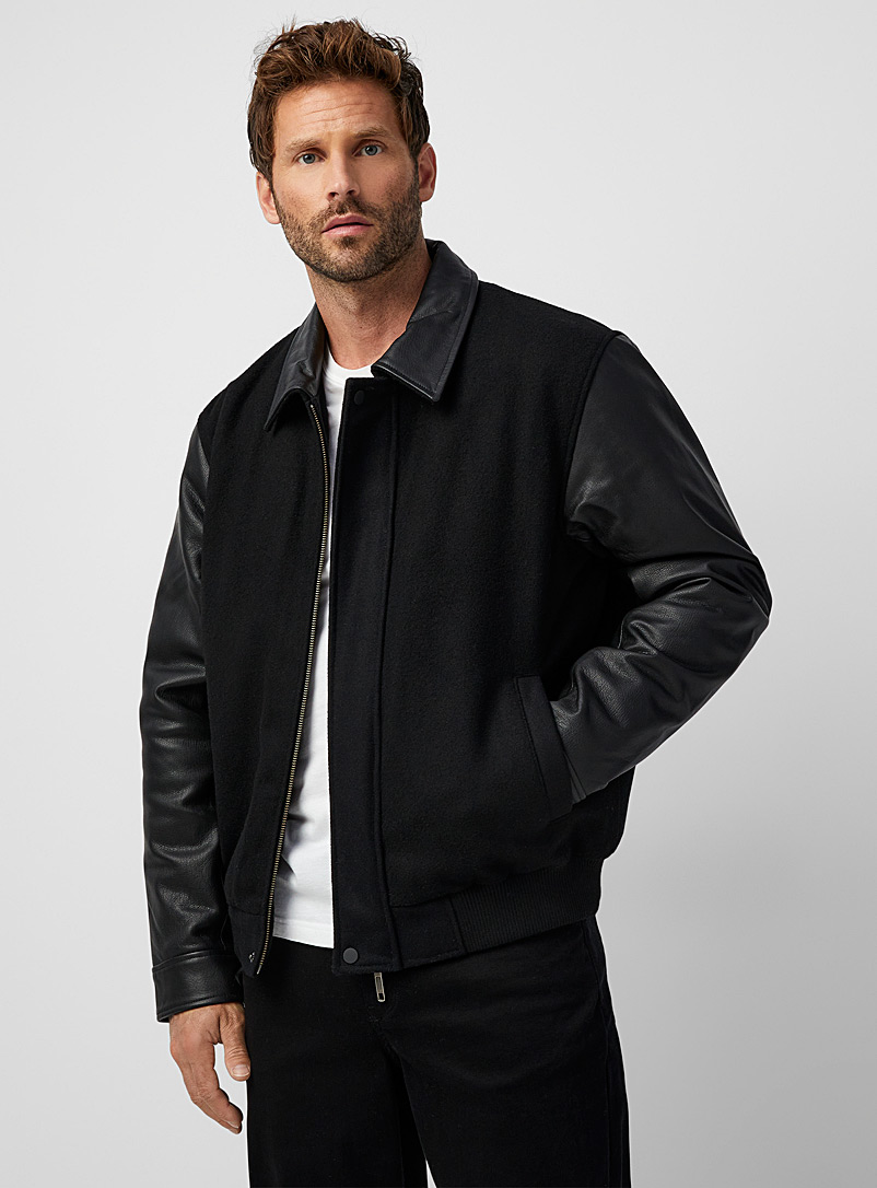 Le 31 Black Monochrome varsity jacket for men