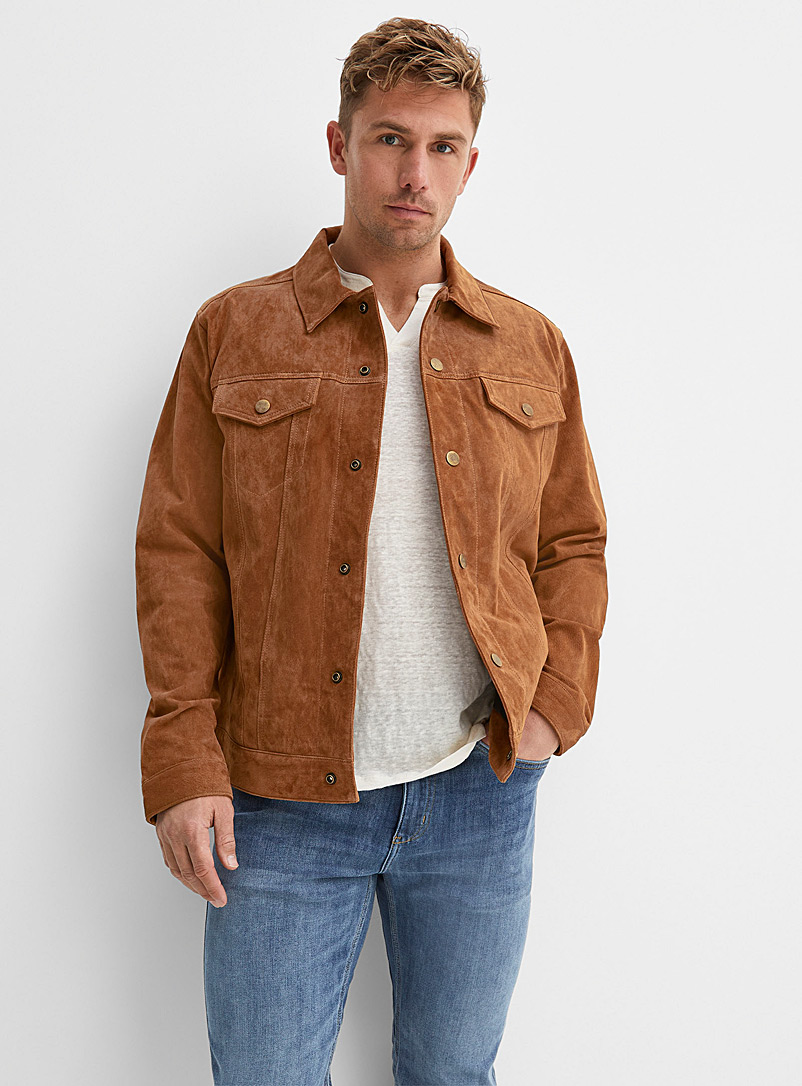 Le 31 Light Brown Suede Trucker jacket for men