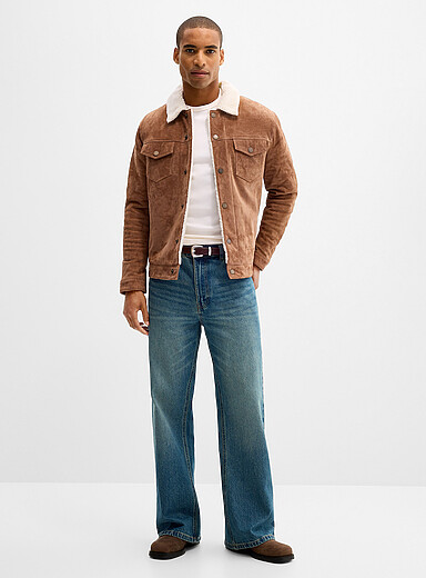Le 31 Light Brown High-pile fleece-lined suede jacket for men