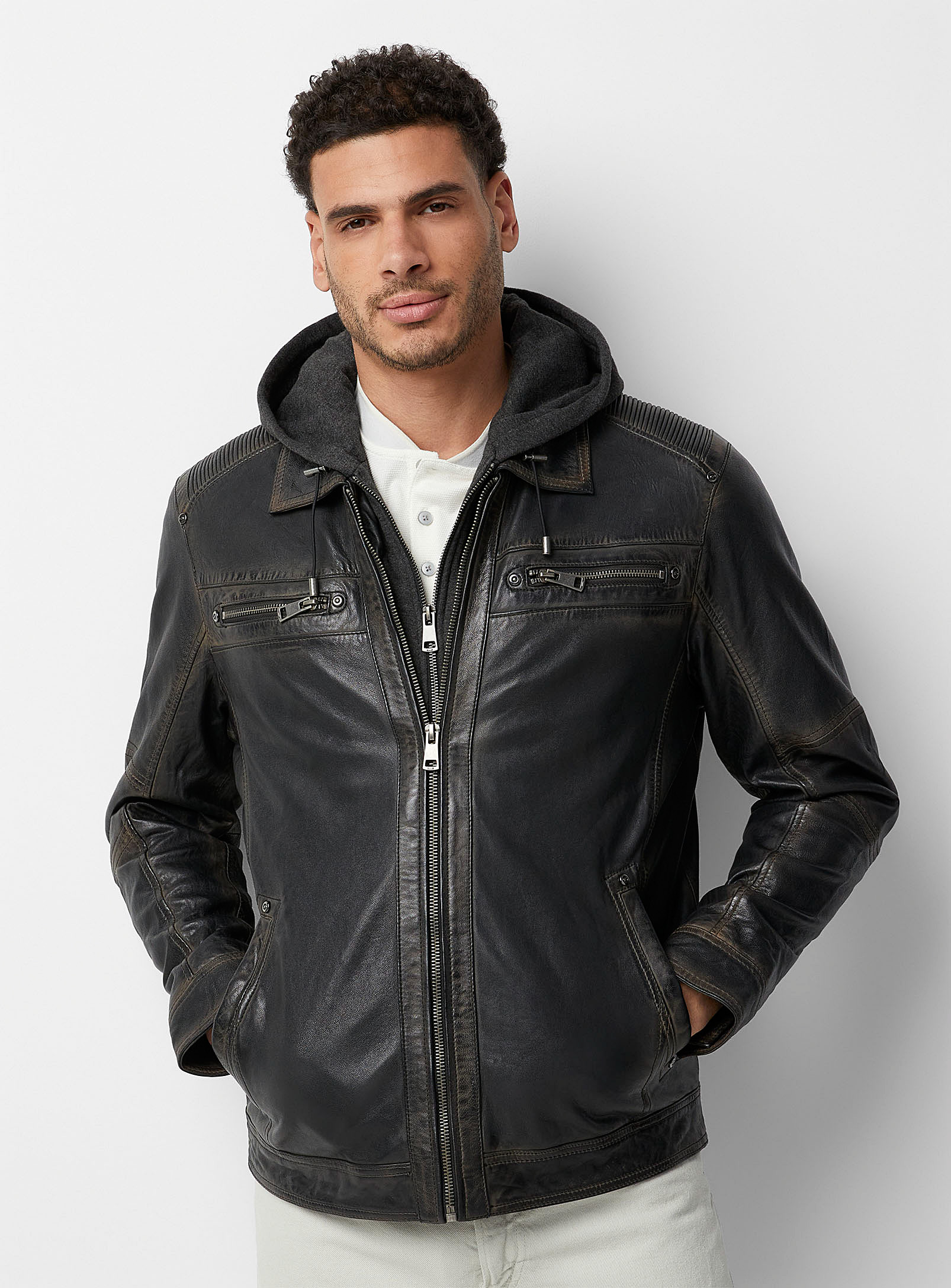 Le 31 Hooded Leather Jacket In Chocolate/espresso