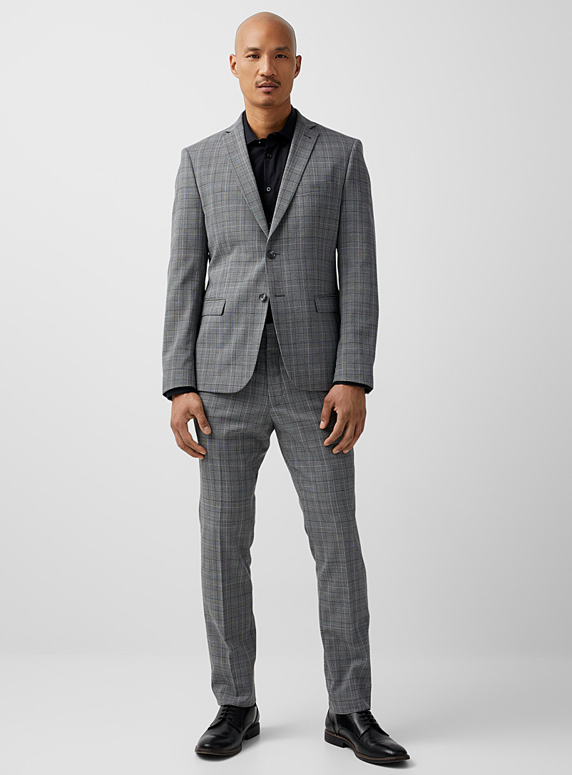 Bosco Grey English check suit Semi-slim fit for men