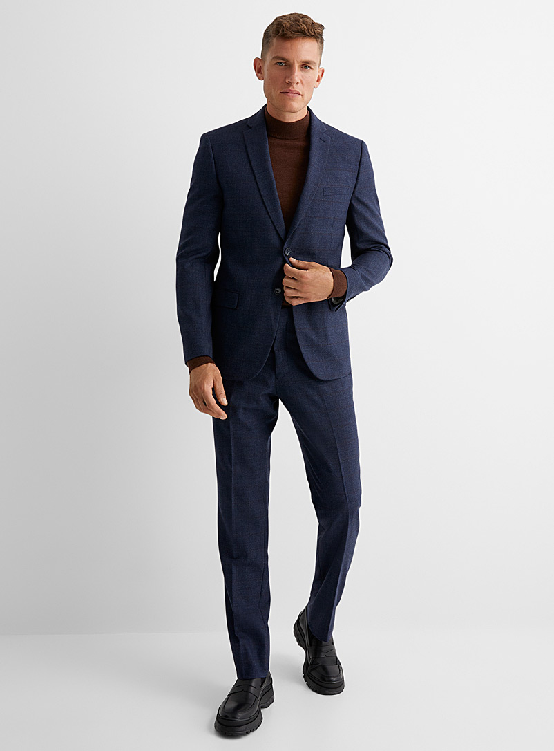 Bosco Patterned Blue Semi-plain windowpane check suit Semi-slim fit for men