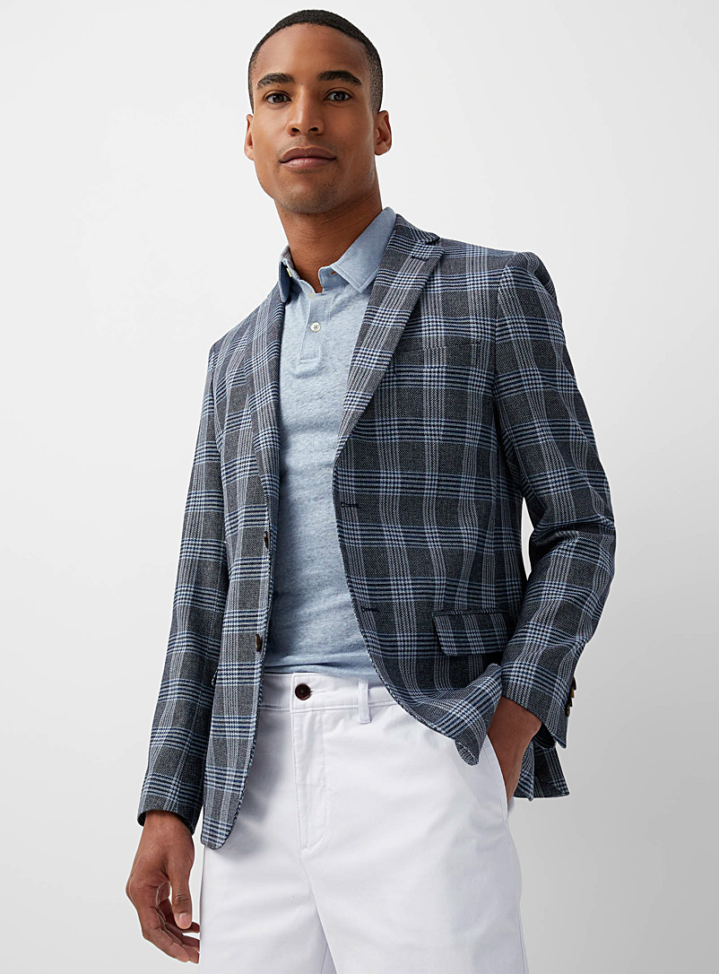 Bosco Blue Dark blue check piqué jacket Semi-slim fit for men