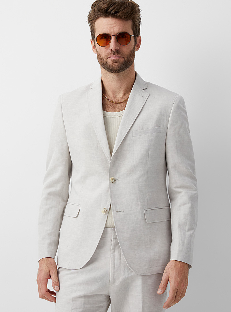 Bosco Cream Beige Linen-cotton jacket Semi-slim fit for men