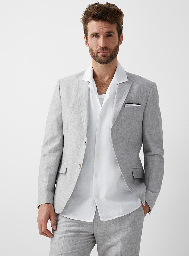 Bosco Light Grey Linen-cotton jacket Semi-slim fit for men