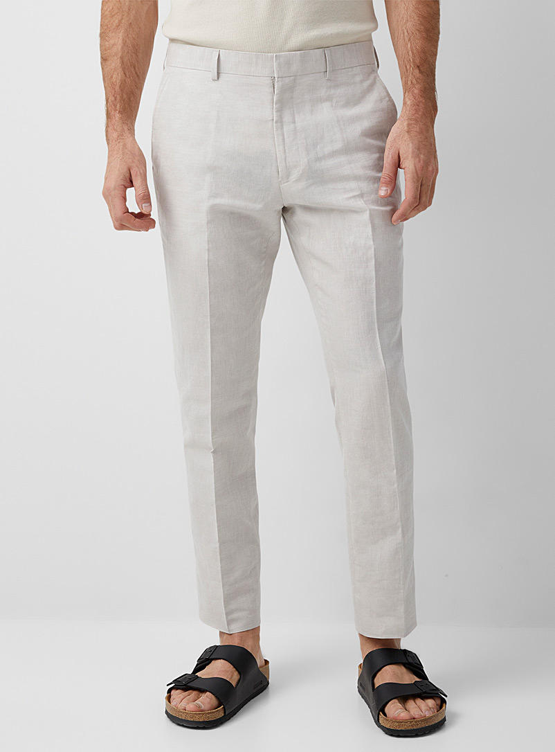 Bosco Cream Beige Linen-cotton pant Straight fit for men