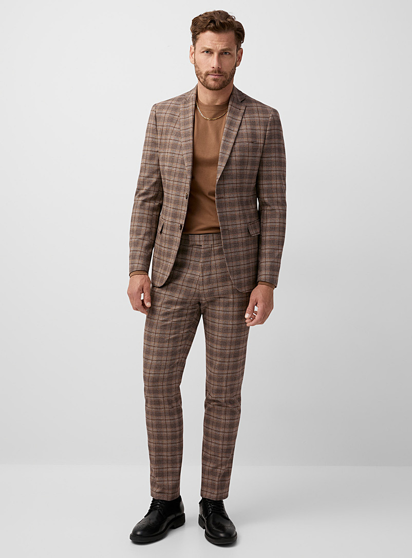 Bosco Fawn Hazelnut Prince of Wales suit Semi-slim fit for men