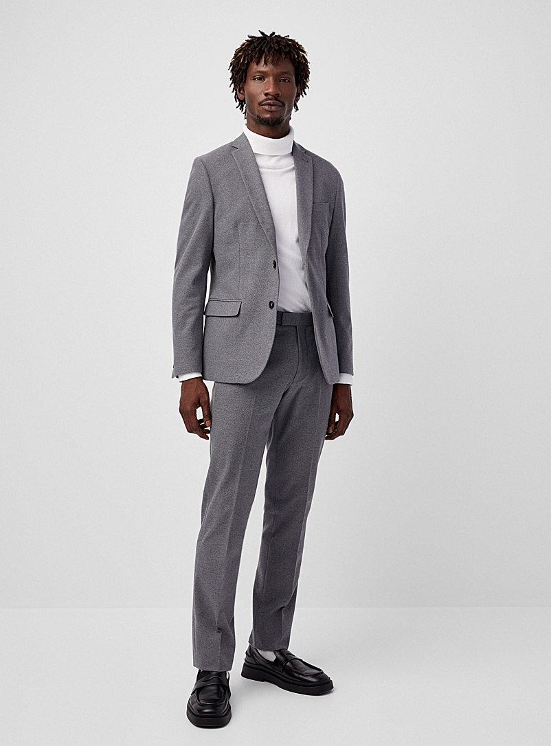 Bosco Grey Flecked grey stretch pant Semi-slim fit for men