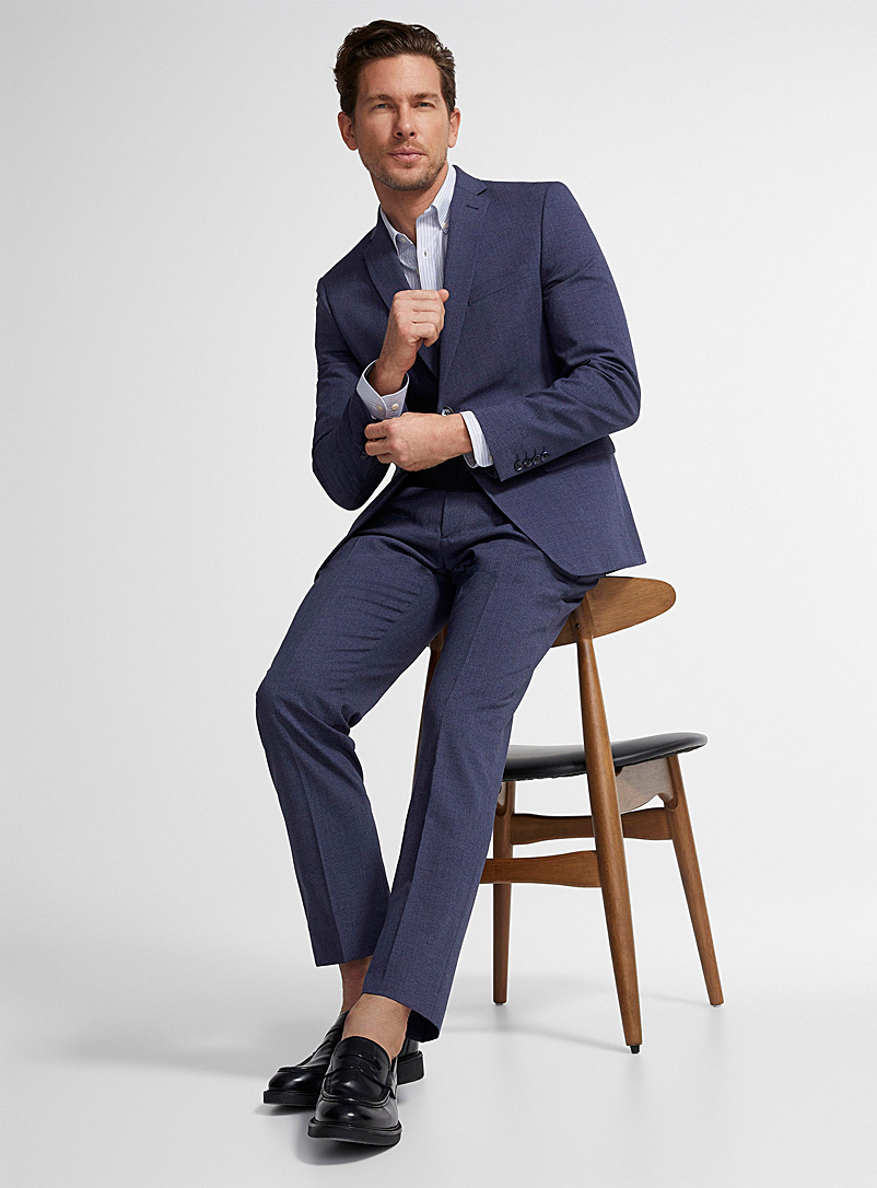 Bosco Marine Blue Blended mini-check suit Regular fit for men