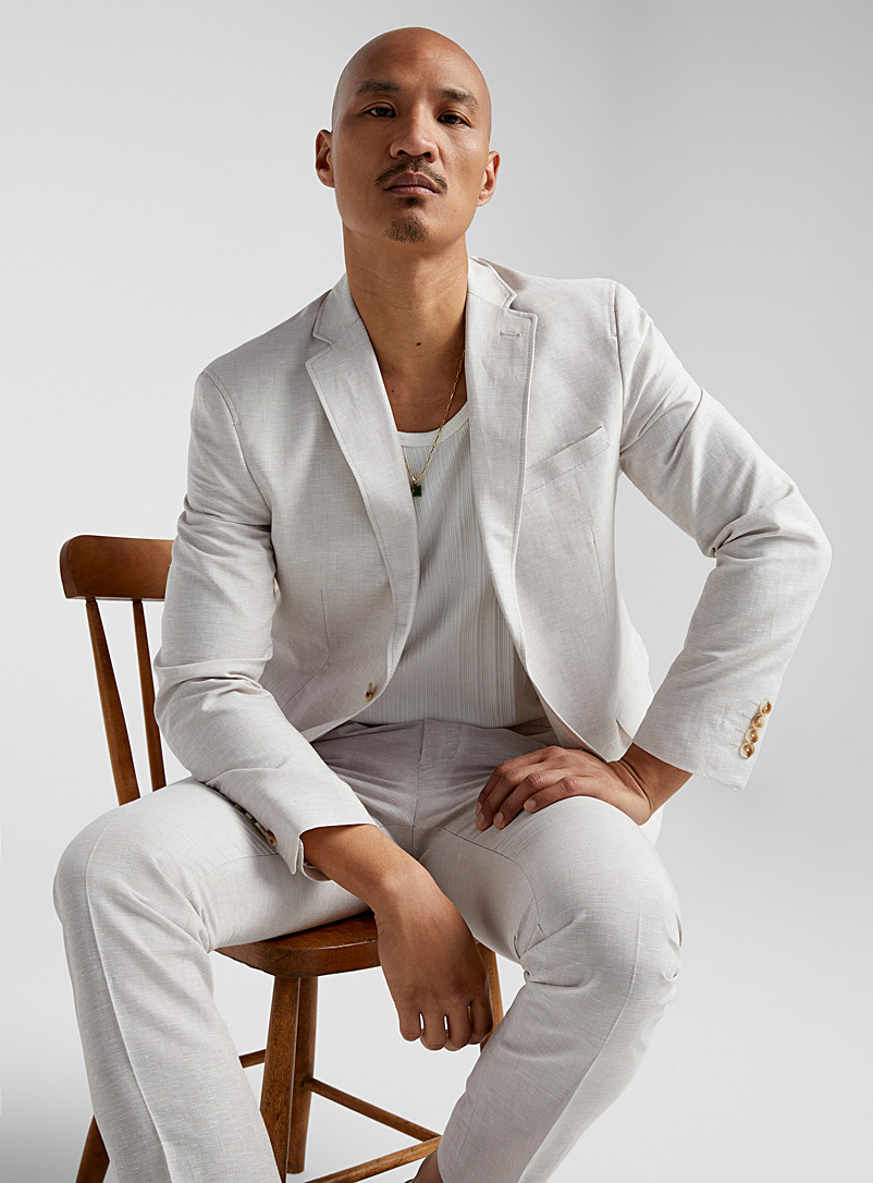 Bosco Sand Linen-cotton jacket Semi-slim fit for men