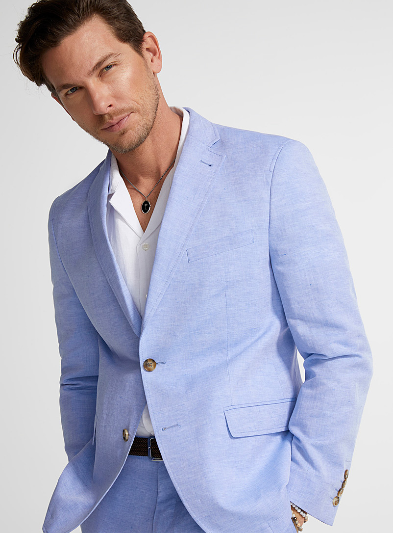 Bosco: Le veston lin et coton Coupe semi-ajustée Bleu pâle-bleu poudre pour homme