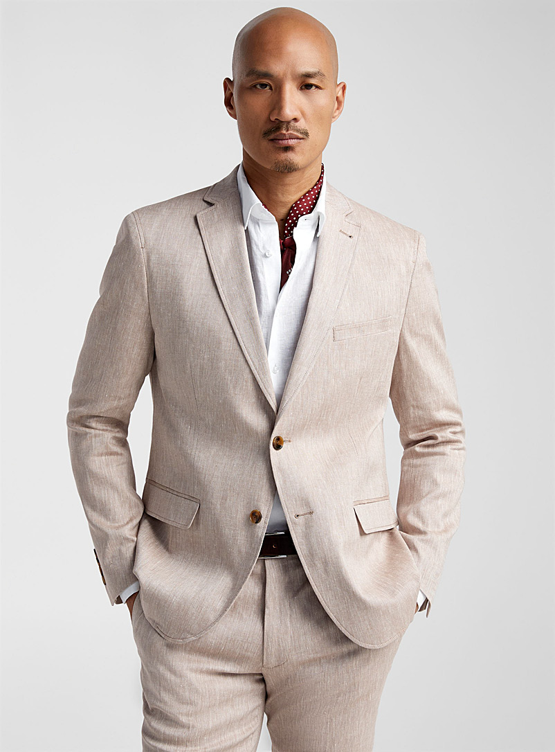 Bosco Taupe Denim-like cotton-linen jacket Semi-slim fit for men