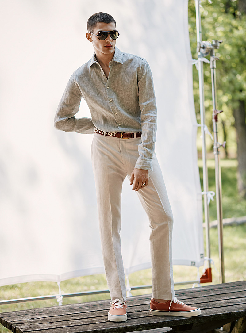 Bosco: Le pantalon lin et coton Coupe semi-ajustée Écru/Lin pour homme