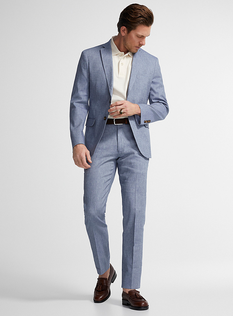 Bosco: Le pantalon lin et coton façon denim Coupe étroite Bleu moyen-ardoise pour homme