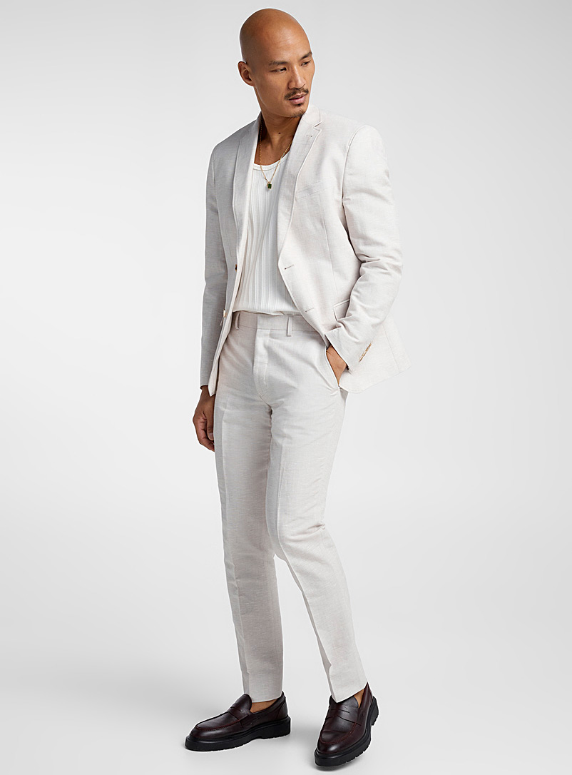 Bosco Ivory/Cream Beige Linen-cotton pant Semi-slim fit for men