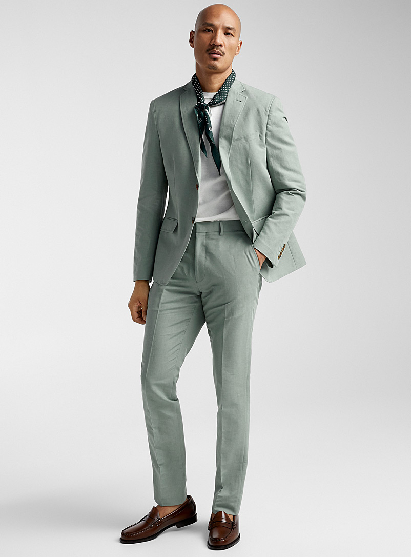 Bosco Mossy Green Linen-cotton pant Semi-slim fit for men