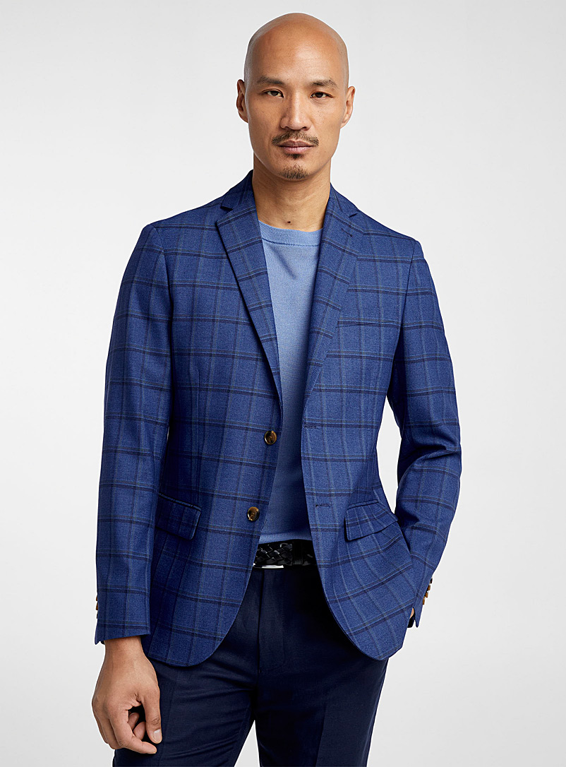 Bosco Navy/Midnight Blue Split windowpane check blue jacket Semi-slim fit for men