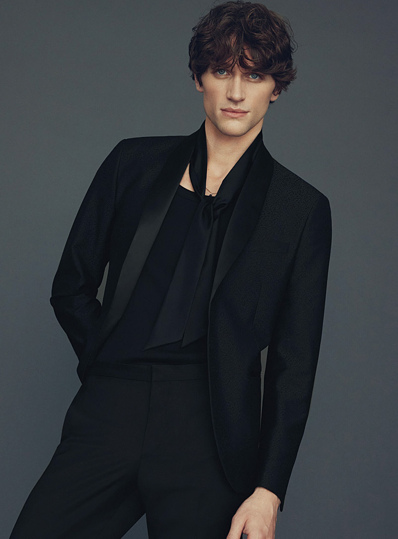 Bosco Black Tone-on-tone leopard shawl-collar tuxedo jacket Semi-slim fit for men