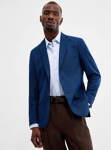 Bosco Navy/Midnight Blue Structured chambray jacket <b>Semi-slim fit</b> for men