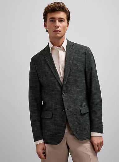 Moss-green windowpane check jacket <b>Semi-slim fit</b>
