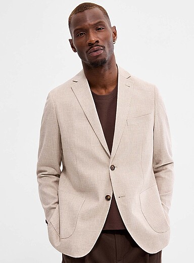 Beige Prince of Wales jacket <b>Semi-slim fit</b>